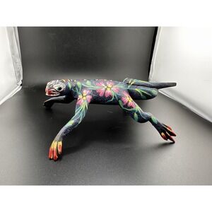 Oaxacan Wood Alebrije Hand painted Carve Lizard Signed 10" Alejandrino Fuentez-V